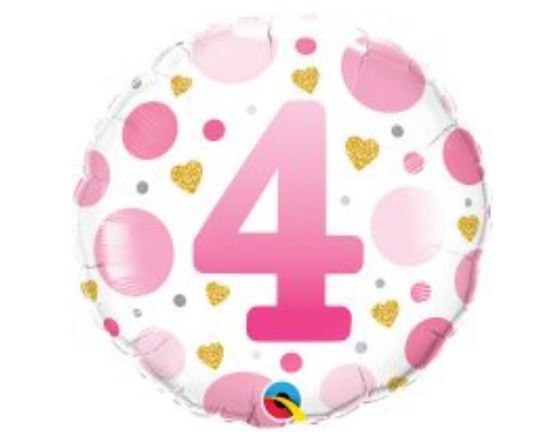 Picture of 4 Balloons  pink & gold dots