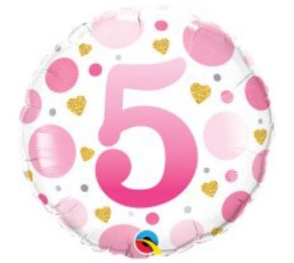 Picture of 5 Balloons  pink & gold dots