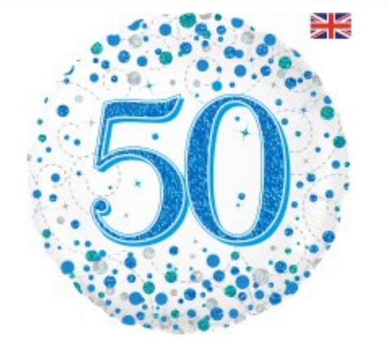 Picture of M. 50th balloon Blue & Silver sparkle  design