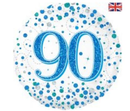 Picture of Q. 90th balloon Blue & Silver sparkle  design