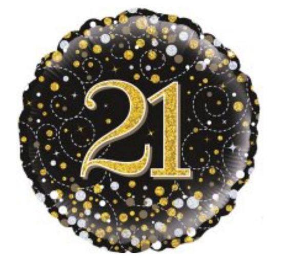 Picture of J. 21st Gold & Black sparkle Balloon